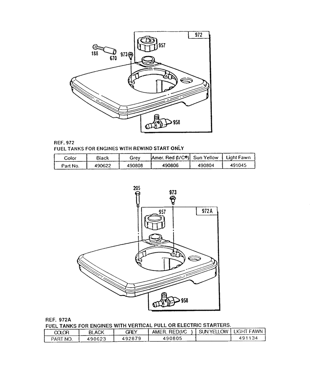 Fuel Tank Assemblies Diagram and Parts List for  Briggs and Stratton Engine